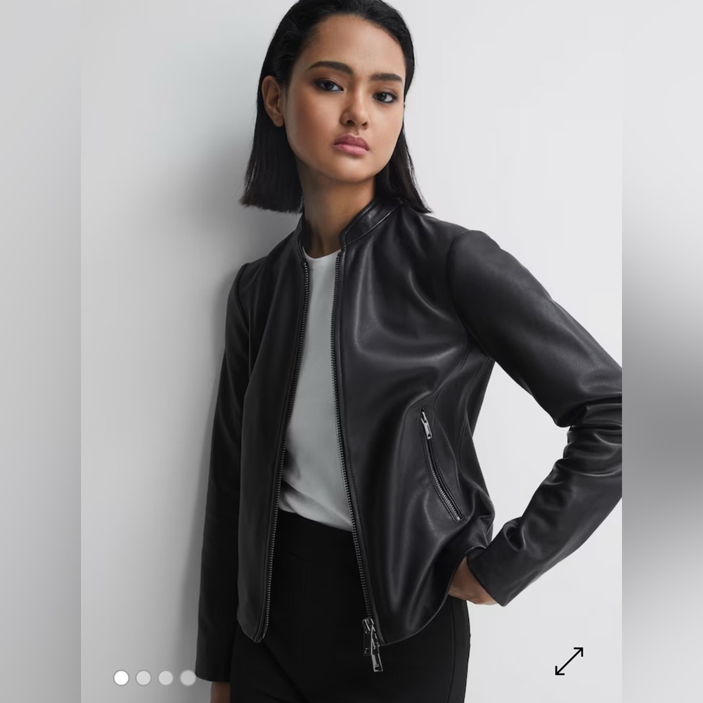 reiss allie leather collarless biker jacket size M/L